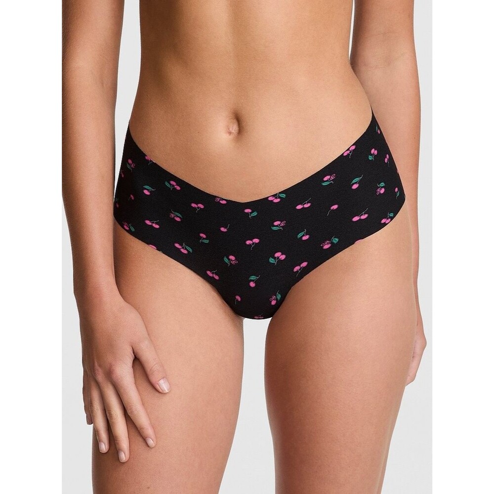 VICTORIA'S SECRET PINK No Show Cheeky Panty Black Cherry Print Small NWT